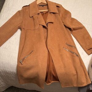 Women’s camel color three-quarter length pea coat